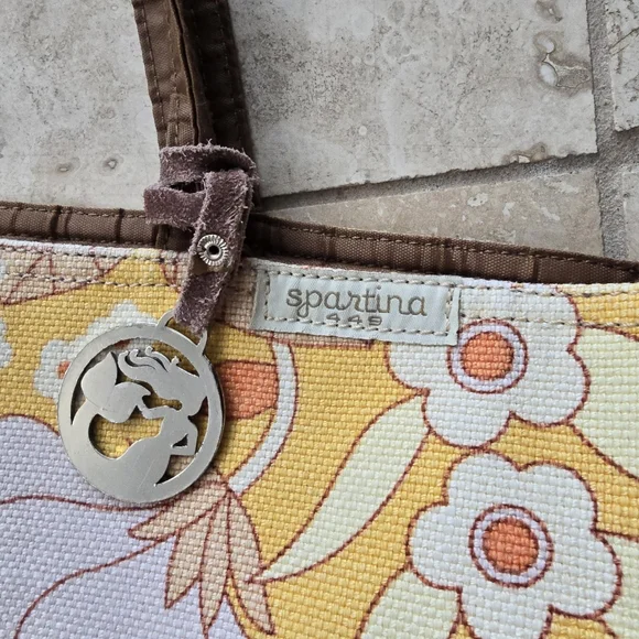 Vintage SPARTINA 449 Natural Linen Summer House Shoulder Bag Tote - Picture 4 of 8